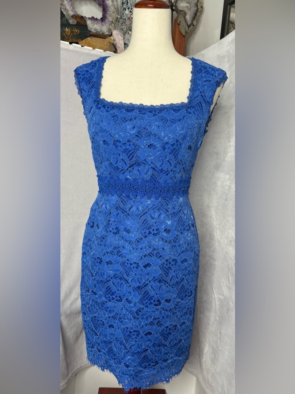 Ann Taylor Cobalt Blue Floral Lace Sheath Dress 2